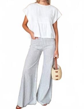 NEW EMERSON FRY tulip wide leg pants in juniper stripe linen